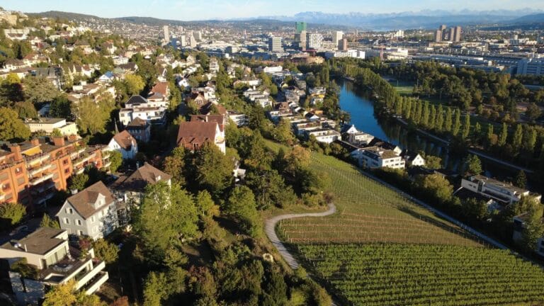 Wümmetfäscht Luftaufnehmen vom Blick vom Rebberg auf die Limmat